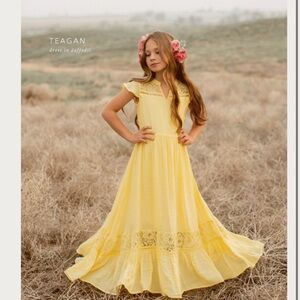 Joyfolie Dress Daffodil Yellow Lace Ruffle Sleeve Lined Girls Size 10 NEW